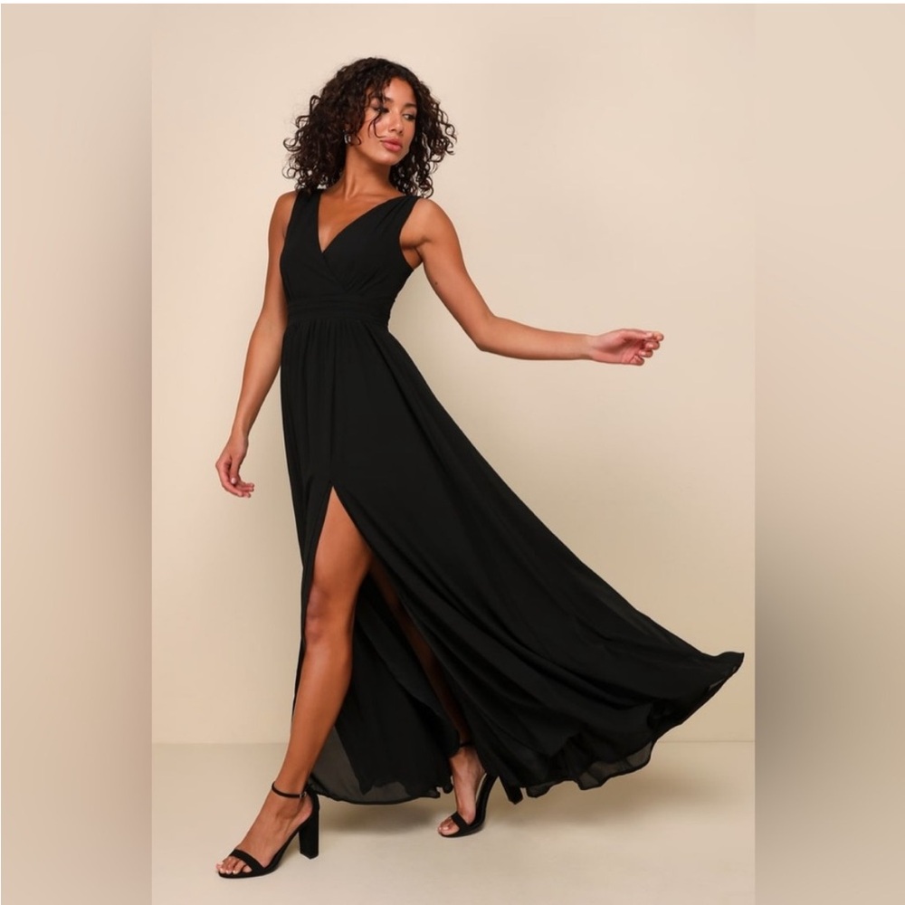 Lulu's Thoughts of Hue Black Surplice Maxi Dress